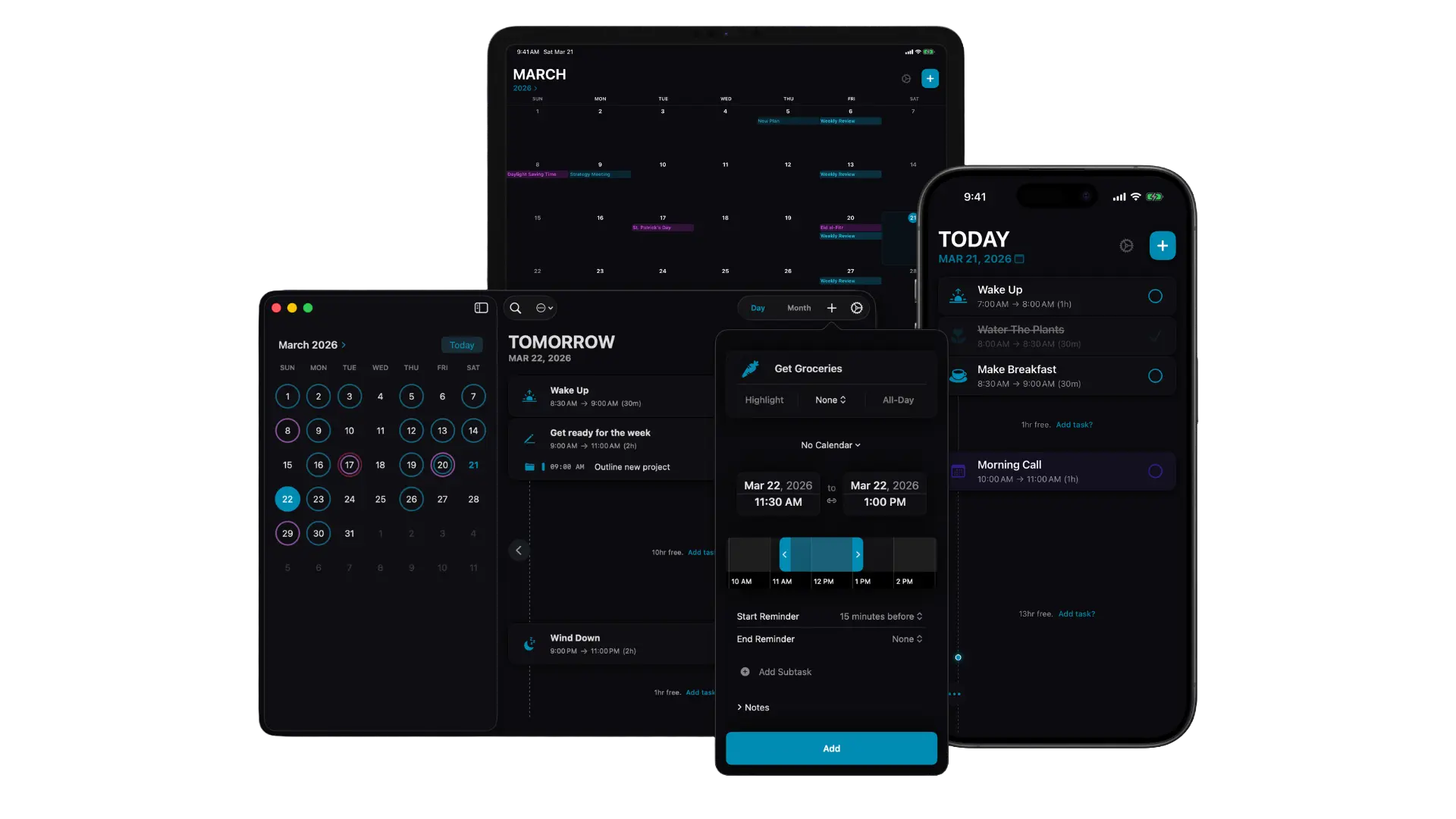 TimeGuide running on iPhone, iPad, and Mac
