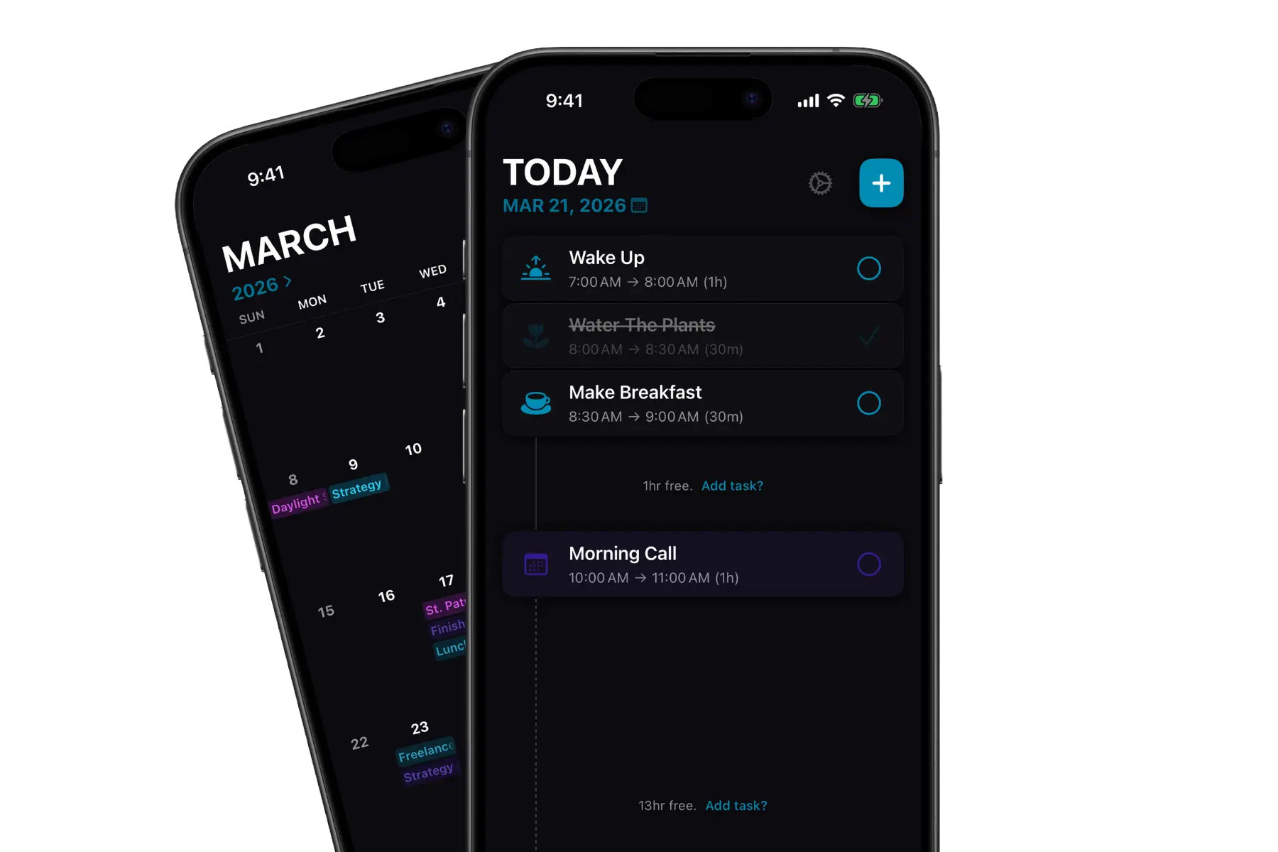 TimeGuide showing today's timeline with tasks and calendar events
