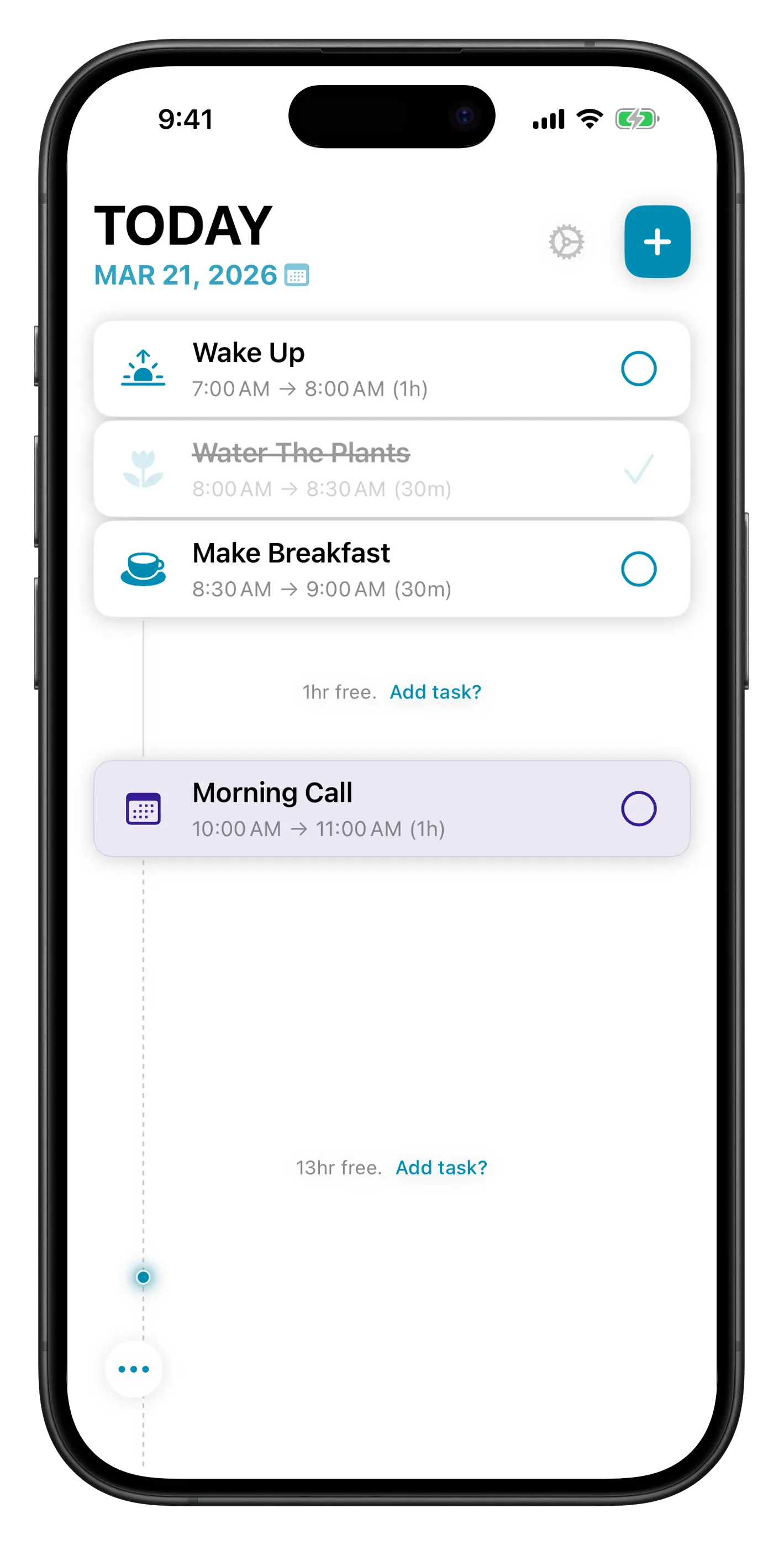 TimeGuide Day View showing dynamic timeline